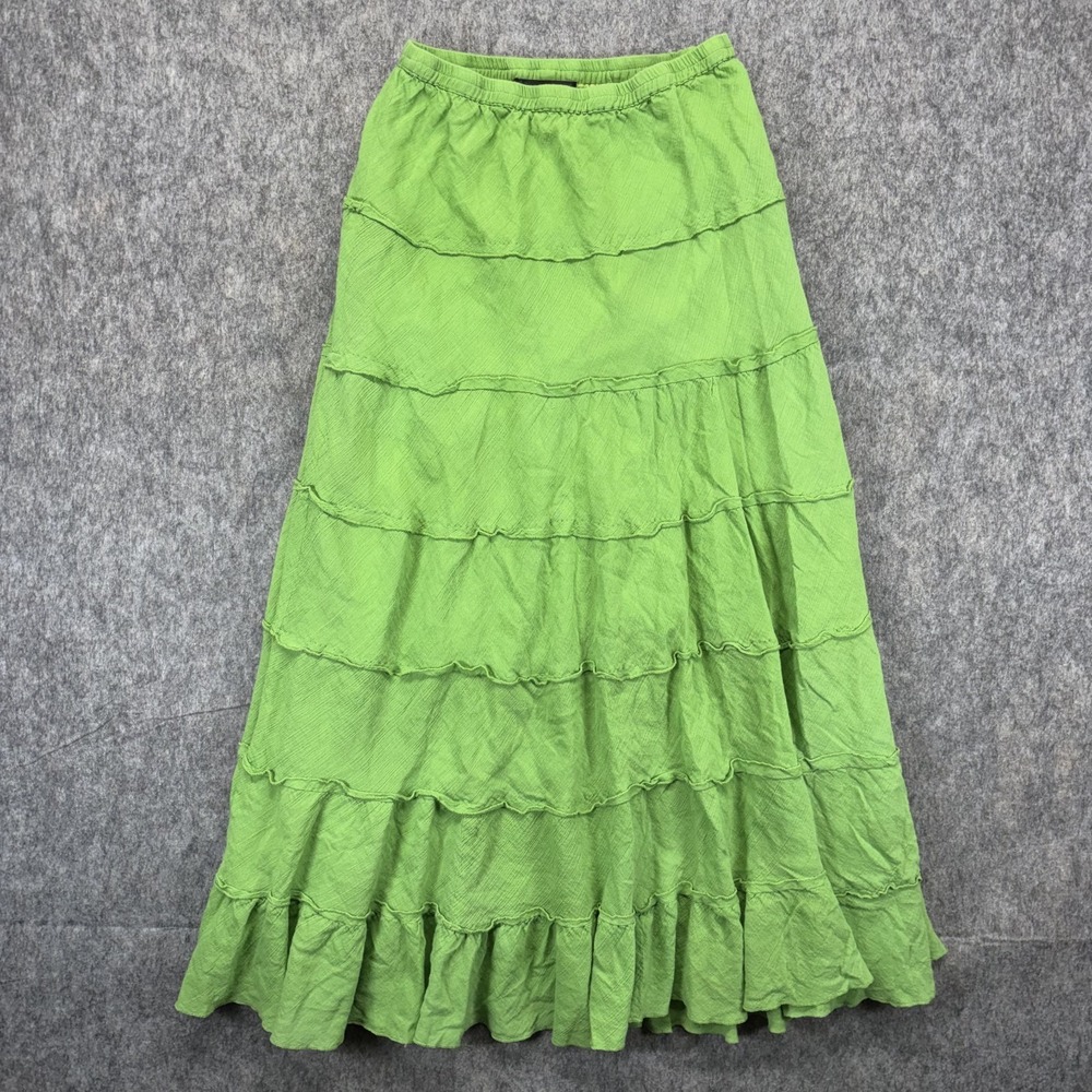 Bohemian Tiered Maxi Skirt Women's Medium Green Gauzey Lightweight Flowy Y2K